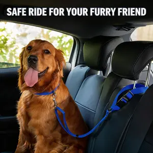 Adjustable Dog Car Seat Belt, Headrest Attachment Pet Safety Tether, Heavy Duty Car Seat Strap Compatible with Harness, Universal Fit for Small Medium Dogs & Pets