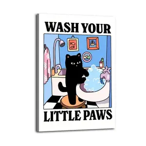 Cat Bathroom Cleaning Fun Poster Canvas Wall Art Home Decorative Prints Fade-Resistant Canvas Print Various Size for Home Gym Office Wall Decor