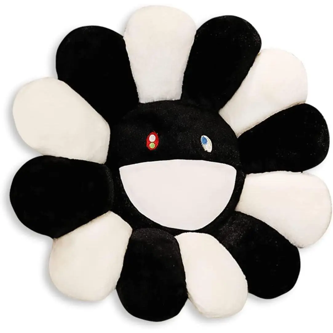 Black and White Plush Rainbow Sunflower Pillow - Soft, Comfortable Home Supplies Indie Decor Floor Pillow for Home Reading, Bedroom Decoration (40cm)
