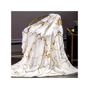 1pc Golden Print Marble Pattern Fleece Blanket - Soft Warm All-Season Throw, White & Golden Veined Design, Durable Comfort For Sofa, Office, Camping, Travel - Luxurious Home Decor, Cozy Throw Blanket, Modern Decor Accessory, Highquality-30*40in