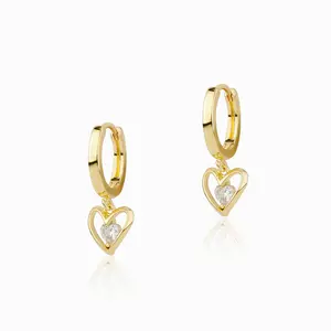 14k Gold Plated Heart Shaped Pendant Cubic Zirconia Earrings for Women Set