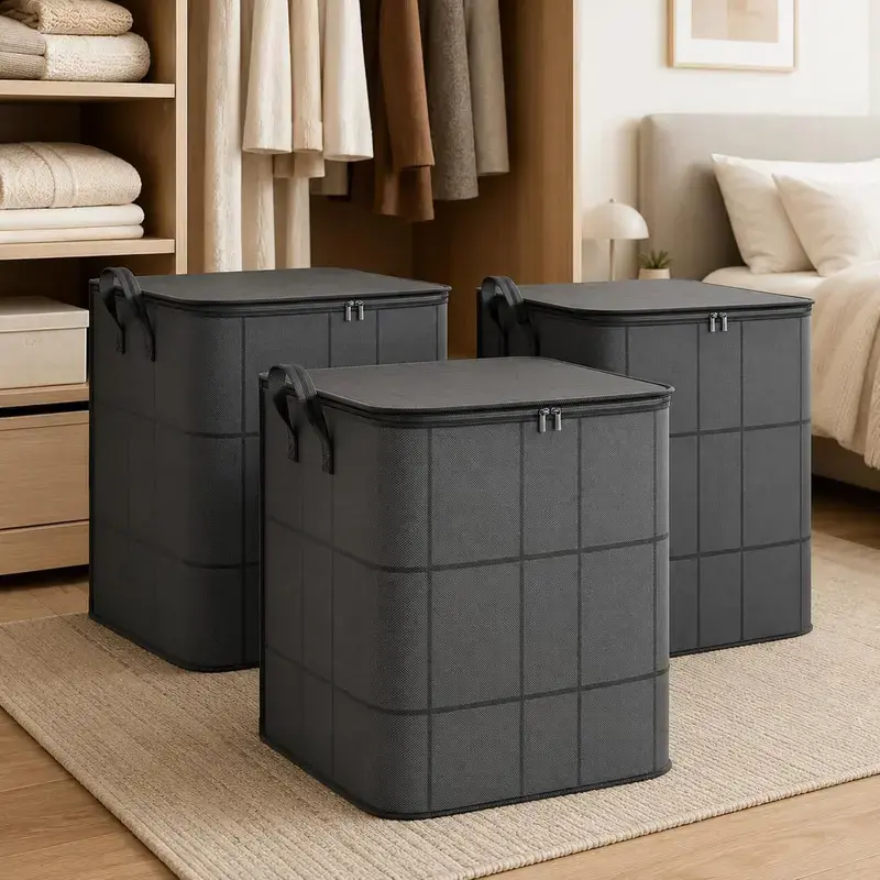 Large Zippered Reinforced Foldable Fabric Organizer Bin with Reliable Closure, Spacious Household Carryall for Bedding and Apparel, Ideal for Closet Storage and Moving Prep,sohochic.