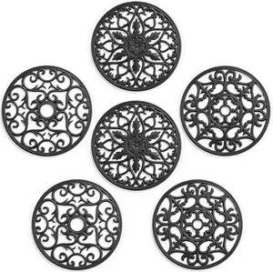 6 Set Silicone Trivet Mats for Hot Dishes, Heat Resistant Pots and Pans Holders, Non-Slip Flexible Hot Pads Coasters for Countertops Table, Modern Kitchen Decor Accessories (Black)