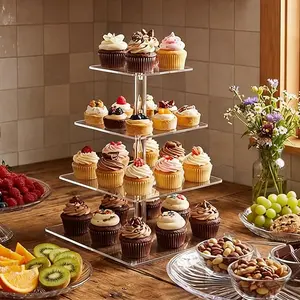 Acrylic Square Cupcake Stand 4/5 Layers, Premium Cupcake Tower Holder, Transparent Cupcake Display Tree, Ideal for Dessert Displays