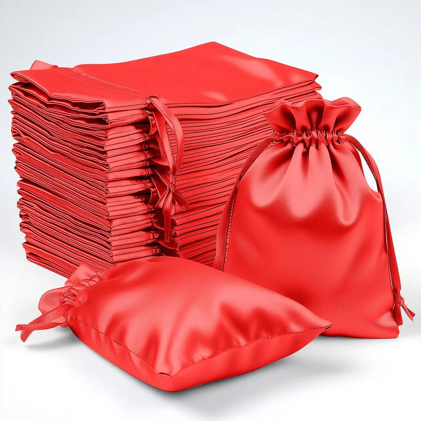 60 Pack 4"x6" Red Satin Drawstring Bags, Wedding Party Favor Bags for Creative Gift Packaging & Gift Wrap, Gift Wrap Bags