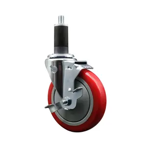 Service Caster SCC-EX20S514-PPUB-RED-TLB-114 Polyurethane Expanding Stem Swivel Caster with 5 in. Red Wheel & 1.25 in. Stem & Top Locking Brake