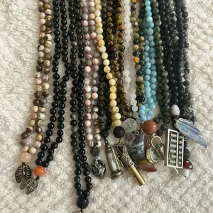 108 Mala Necklace with 8mm Genuine Stone Crystal Beads Unique Guru Bead with variety of pendants for Keepsakes Natural Gemstone Necklace