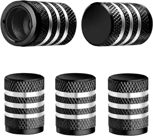 Tire Valve Stem Cap Cover - (5 Pack) Tire Air Caps Metal with Plastic Liner Corrosion Resistant Leak-Proof for Car Truck Motorcycle SUV and Bike Black