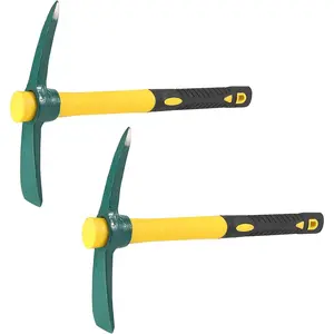 2 count 15 x 10 Inch Garden Pick, Heavy Duty  Mattock Hoe with Fiberglass Handle, Pick Axes for Digging Stumpy Flower Beds