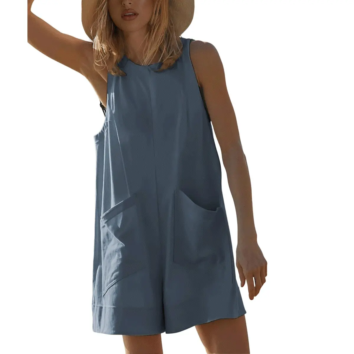 UANEO Women's Summer Sleeveless Romper Casaul Beach Vacation Loose Shorts Jumpsuit Overalls Outfits 2025 With Pocket