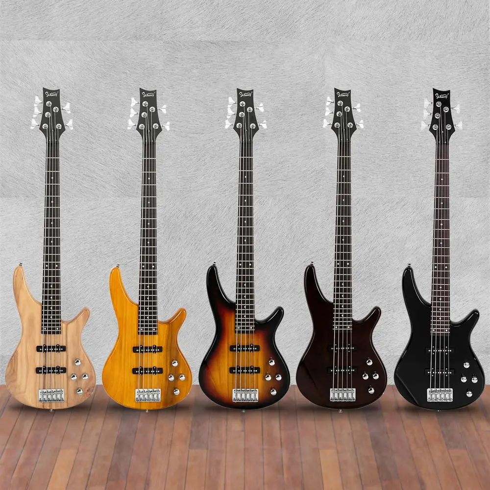 Ktaxon Glarry GIB 5 String Electric Bass Guitar Full Size SS Pick-up Burlywood, Burlywood, Yellow, Sunset, Brown, Black