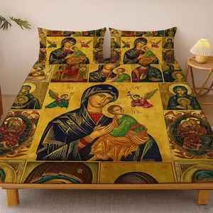 Saint Icon Print Bedding Set, Soft Polyester Fiber, Anti-Slip Design, All-Season Use, Perfect Bedroom Decor