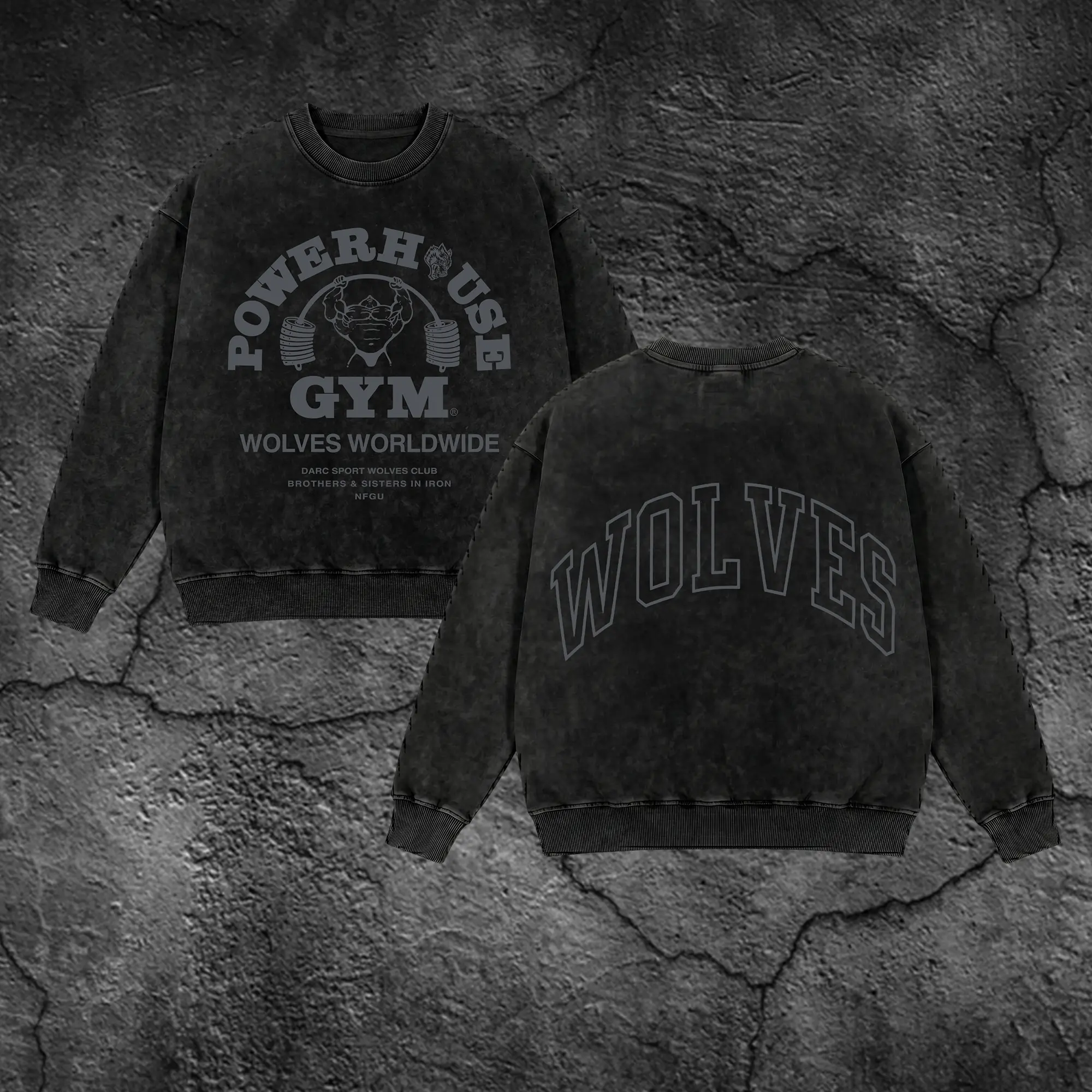 Wolves PowerHouse Gym Oversized Washed Sweatshirt , Fitness Long Sleeves ,Gym Apparel, Workout Wear, Training Men's Top, Aesthetic Long Sleevess, For Him, For Her