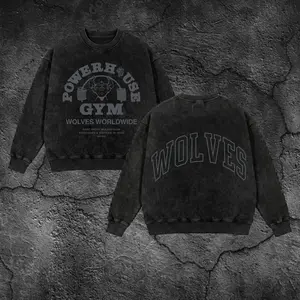 Wolves PowerHouse Gym Oversized Washed Sweatshirt , Fitness Long Sleeves ,Gym Apparel, Workout Wear, Training Men's Top, Aesthetic Long Sleevess, For Him, For Her