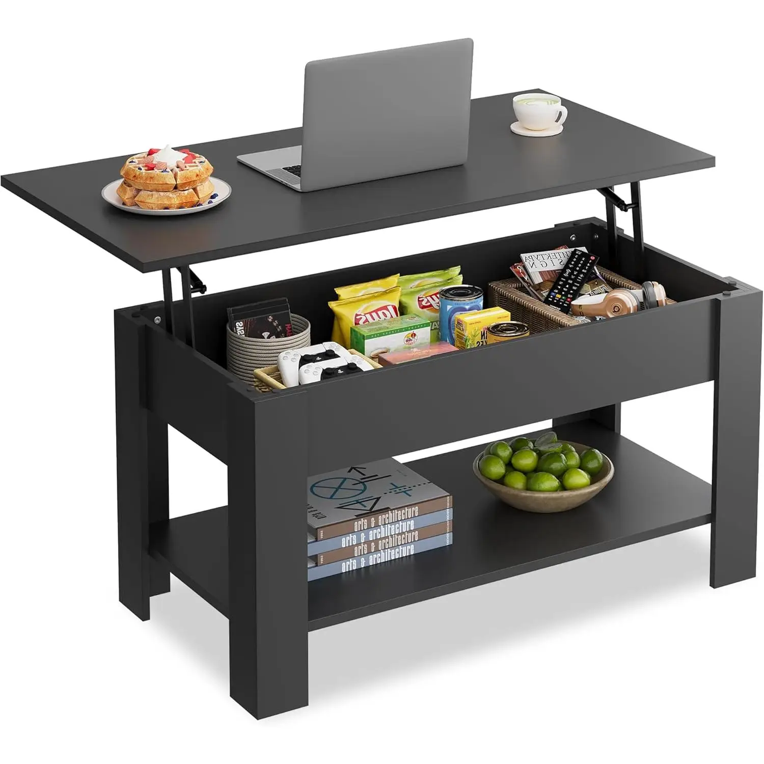 WLIVE Coffee Table, 39" Lift Top Coffee Table with Hidden Compartment, Storage Shelf and Lifting Top for Home Living Room, Office and Reception Room,