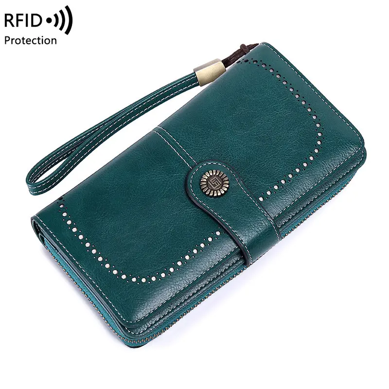 Advanced anti-theft brush women's wallet RFID shielding large capacity wristband handbag zipper cash mobile wallet card bag