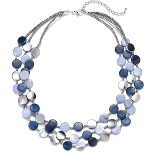 Layered Beaded Chunky Necklace for Women Boho Two-color Shell Statement Necklace Fashion Collar Costume Jewelry Gifts for Mum