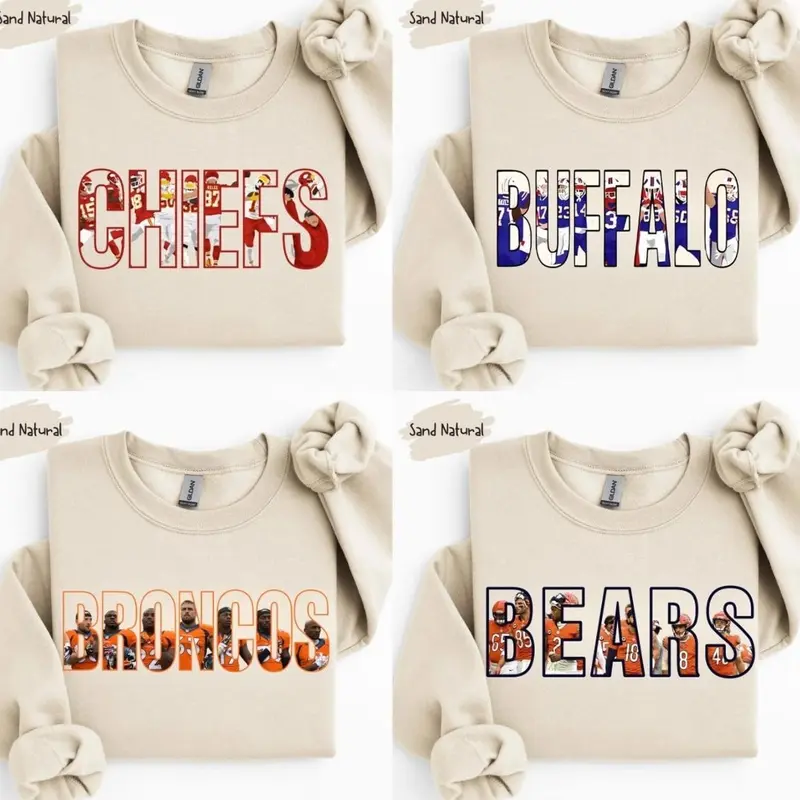 All Football Teams Letter Player crewneck Sweatshirt, All Team Football Sand Sweater for Football Fans Collar for Men Women Cotton, Unisex Game Day Shirt Gift , Menswear Tops MY