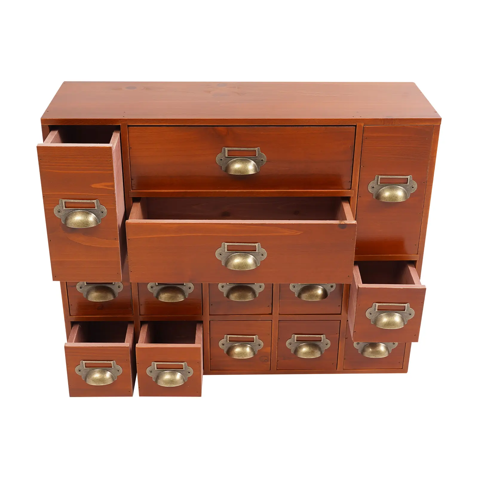 Vintage Durable Wood 14-Drawer Storage Cabinet - Spray-Painted, Polished, Antibacterial, 53×16×42.4cm/21×6.3×16.7in, 3Kg / 6.6Lbs - Kitchen Desktop & Office Desktop Small Items Organizer
