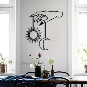 1 piece of moon and sun metal wall decoration, moon silhouette, sun silhouette decoration painting, Hanging wall art, iron craftsmanship suitable for indoor and outdoor decoration of home and courtyards