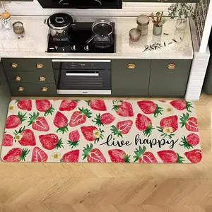 Jit-1pc Printed Kitchen Mat, Flannel Rug, Cartoon Strawberry Pattern, Perfect for Kitchen, Hallway, Bedroom, Living Room, Bathroom