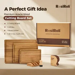 【NewYear2026】Wood Cutting Board Set - Small, Medium & Large Acacia Chopping Boards with Holder, Kitchen Wooden Cutting Board Set, Charcuterie Board Gift Set,Valentine’s Day Gift