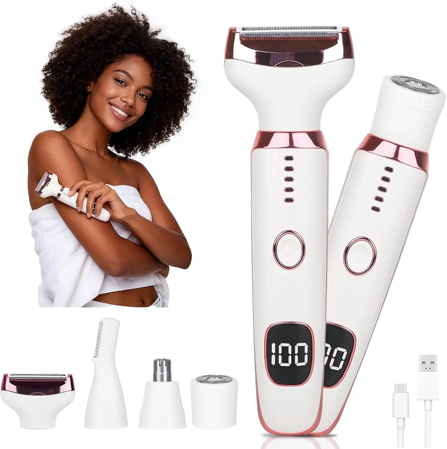 2026 Electric Razor 5-in-1 for Women & Men – Rechargeable Wet/Dry Body & Facial Hair Remover with LED Display, Ideal for Nose, Face, Body & Bikini