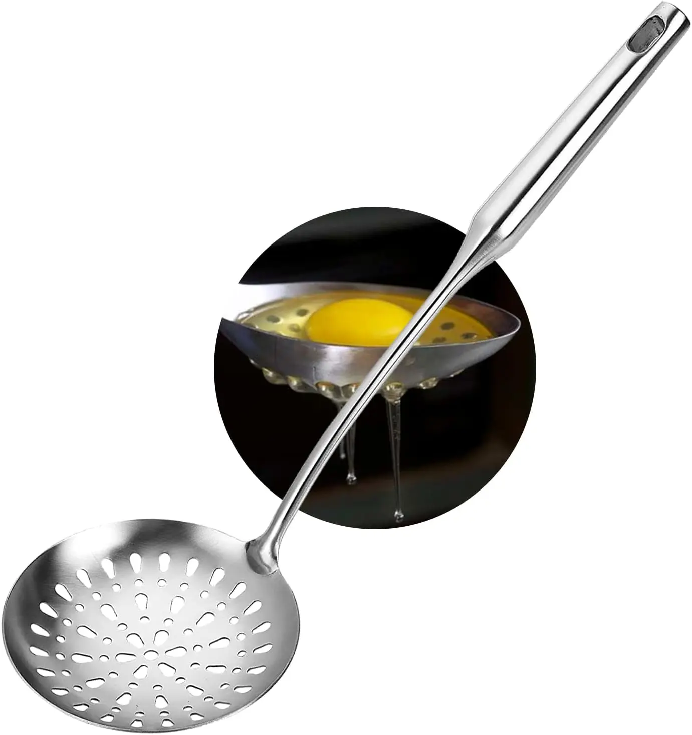 Slotted Spoon Skimmer, Stainless Steel Strainer Ladle With Handle, Asian Wok Skimmer for Kitchen Cooking Deep Fryer, Draining & Frying, 15 inch