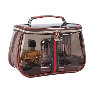 New Retro Vintage Vanity Bag, Large Capacity Makeup Organizer for Women, Waterproof Transparent Toiletry Bag, Portable Skincare Storage Case, Travel Cosmetic Bag for Ladies (Brown)