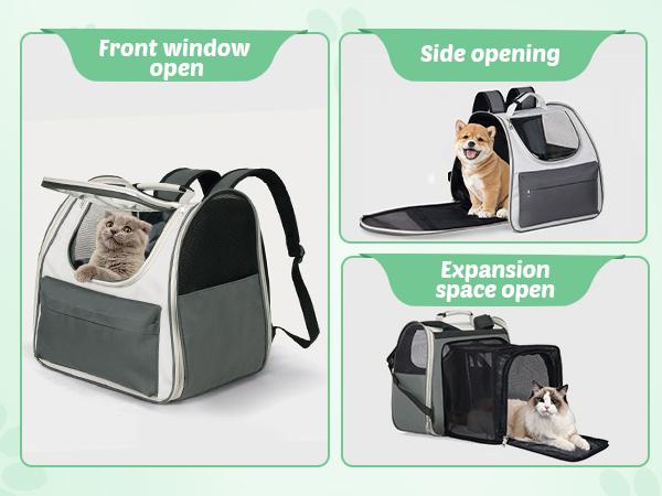 PetCozife Cat Backpack Carrier, Expandable Roomy Pet Carrier Backpack, For Medium Cat Small Dog Puppy Under 18lbs, Breathable Foldable Dog  Backpack, Travel Airline Approved for Camping Outdoor, for Cat Lovers Animal Carrier, Gray Large
