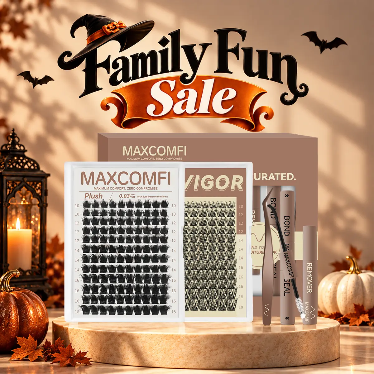 MaxComfi Volumized Cosmetic Makeup Products Bundle - Interactive Multi-Piece Artificial Eyelash Cluster & Adhesives, 0.03mm Thin Band Doll Lashes, Plush Volume, Gentle Fit, Waterproof, Long-Lasting, Beginner-Friendly, for Daily Makeup, Bigger Bright Eyes,