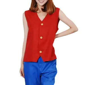 RED MONKEY D Luffy Cosplay Costume Coat Blue Shorts Outfits Festival Perform