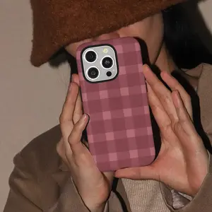 JIACC Pink Plaid Fashion Pattern Unique Dual Layer Protective Phone Case For iPhone 17 ProMax Plus Air 16 15 14 13 12 11 X XR & SamsungS25 S24 S23 S22 Ultra, Best Gift