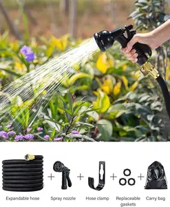 Upgraded Expandable Garden Hose Set 100ft Black with 8 Function Nozzle Kink Free Flexible Hose for Watering and Car Wash Includes Clamp Gaskets & Carry Bag