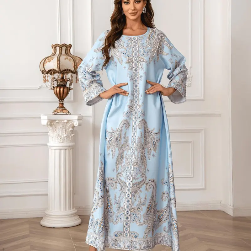 Women's Floral Print Long Sleeve Fabric Dress, Elegant Aesthetic Round Neck Dress for Party Holiday Wedding Guest Wedding Attire, Ladies Clothes Womenswear for All Seasons Piece, Dresses to Wear to a Wedding