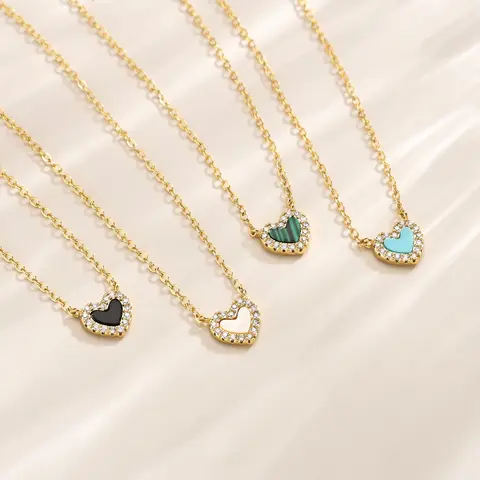 Tewiky 14K Gold Plated Blue Resin Heart-Shaped Pendant Necklace With 10mm Golden Zircon Borders for Women Trendy Fashion Gold Party Jewelry for Women Cute Gifts For Mother's Day gifts summerwins-LB
