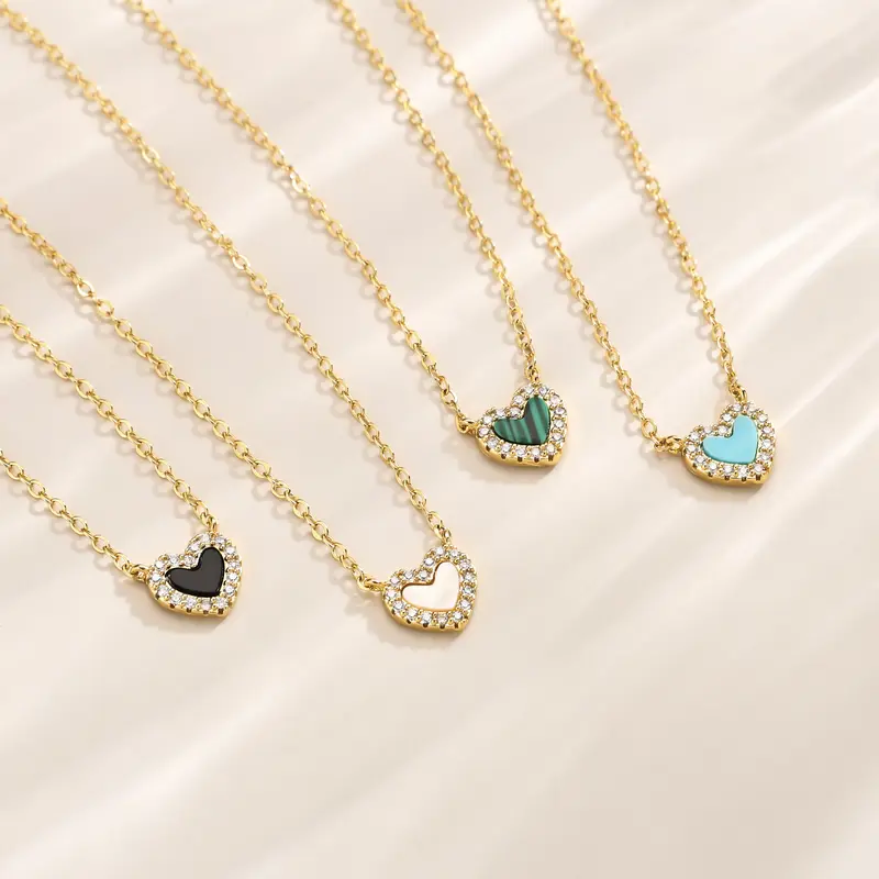 Tewiky 14K Gold Plated Blue Resin Heart-Shaped Pendant Necklace With 10mm Golden Zircon Borders for Women Trendy Fashion Gold Party Jewelry for Women Cute Gifts For Mother's Day gifts summerwins-LB