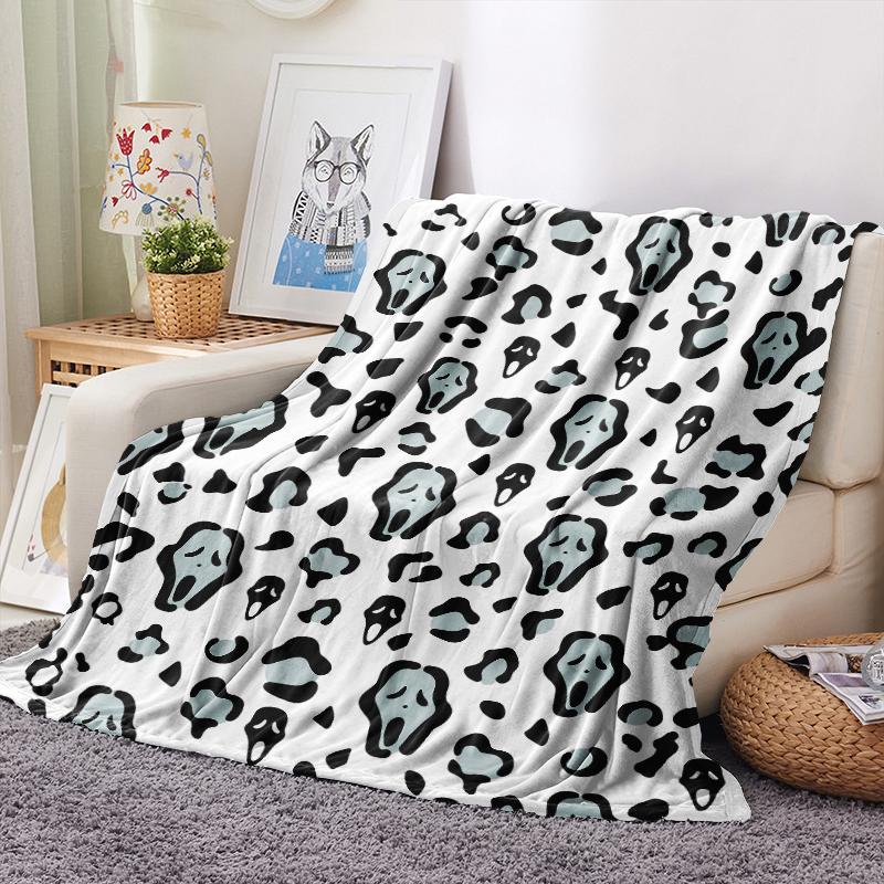 Scream Ghostface Aesthetic Soft Blanket For Horror Fans Spooky Leopard Print UltraSoft Warm Lightweight Cozy for Couc Horror Halloween Ghostface Soft Blanket For Home
