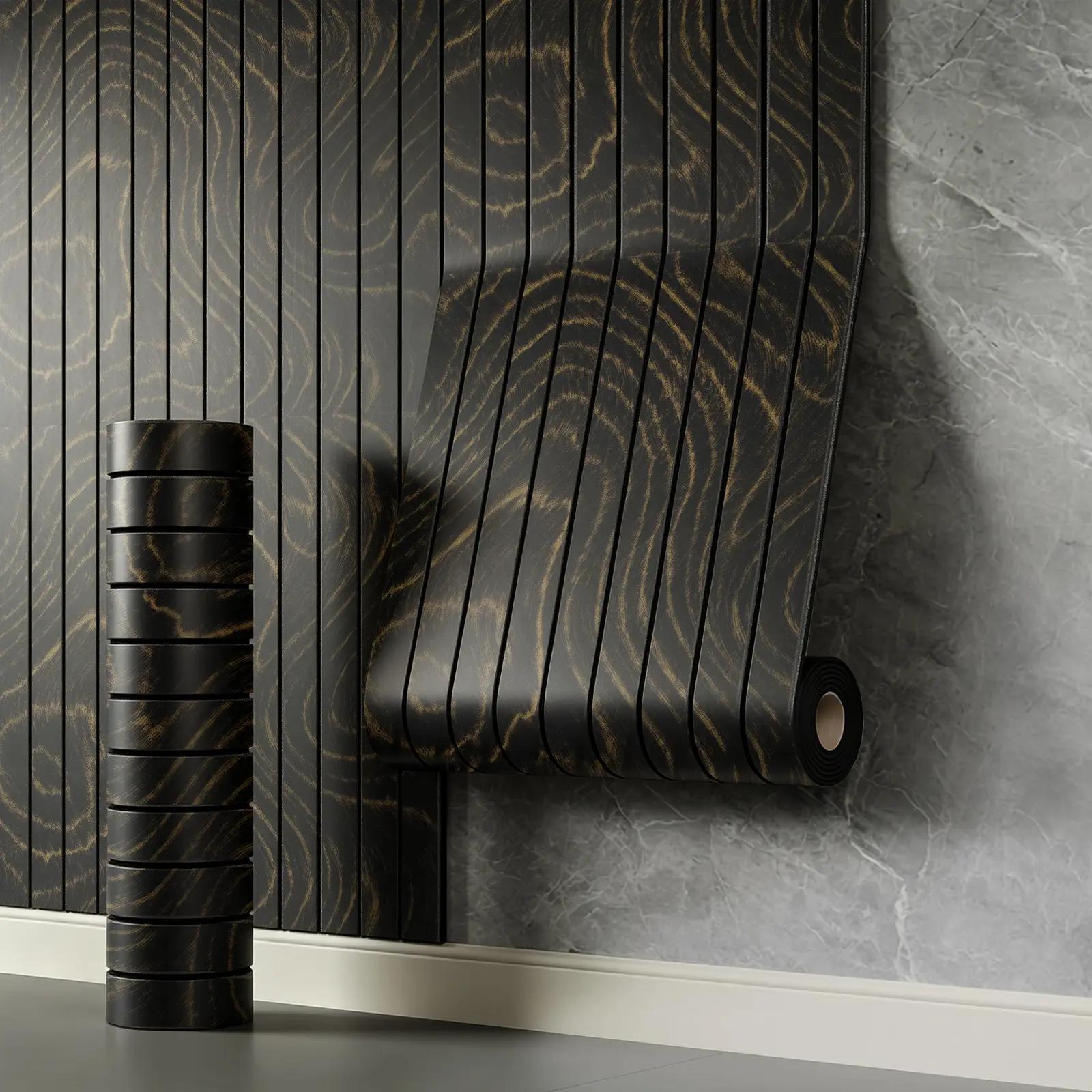Modern Rectangular Self-Adhesive PVC Wood Slat Wall Panels Roll - 3D Faux Wood Grain Peel-and-Stick Indoor Wallpaper (15.75in x 118in), Easy Install for House Decor, Accent Walls & Ceilings