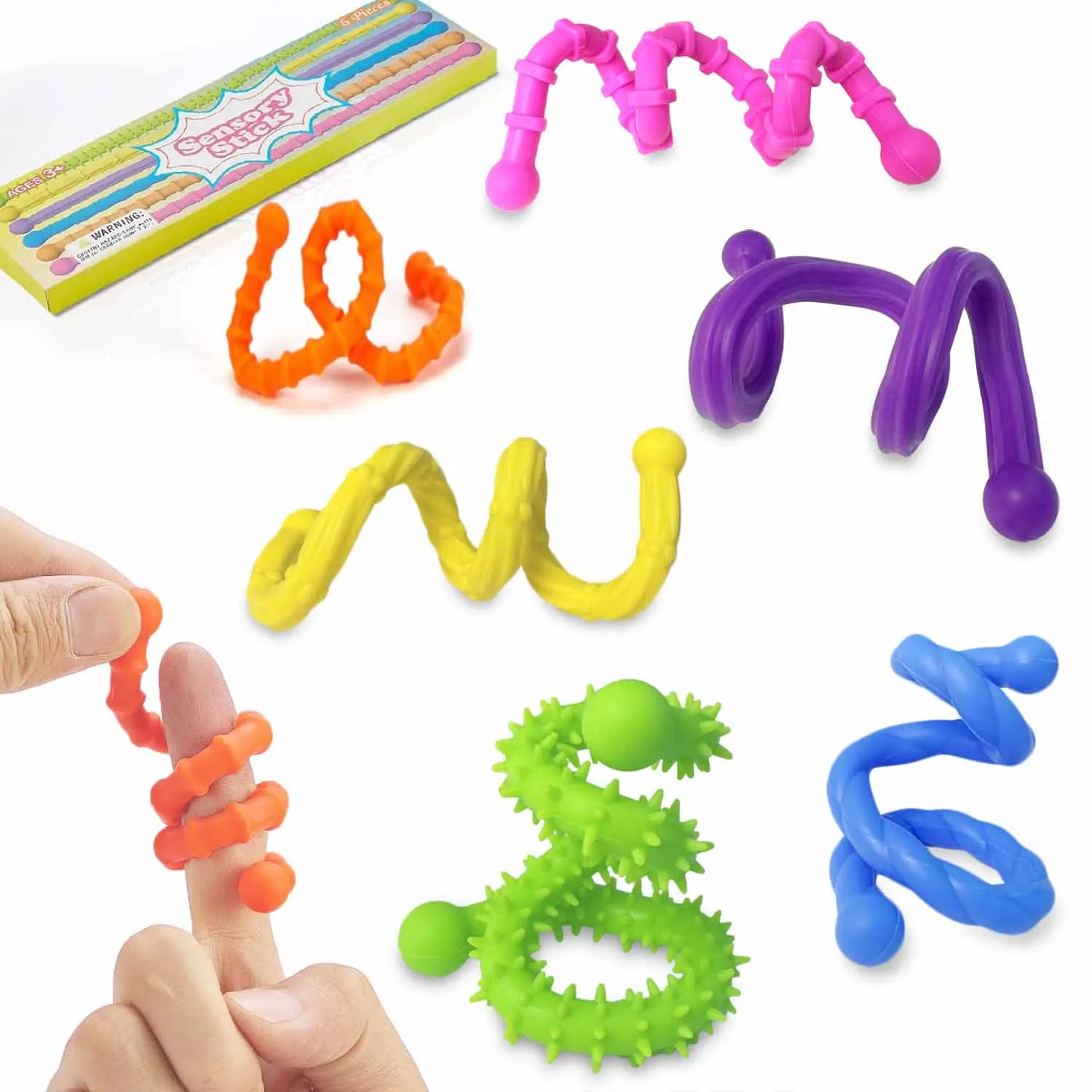 6-Piece Sensory Twisting Sticks, Fun Stress Relief Toys, Textured ...