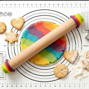 Rolling Pin With Thickness Rings, Adjustable Wooden Rolling Pin Set, 17 inch Rolling Pins for Baking, Biscuit, and Dough Kneading, Pizza Dough, Paster Roller