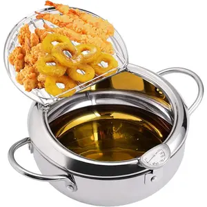 Tempura Fry Pot, Stainless Steel Tempura Deep Fryer with , 8 Inches, Mini Size  for 2-3 People