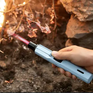 (Butane Not Included)Heavy-Duty Windproof Torch Lighter with Safety Lock, 1800° High-Temperature Jet Flame, Adjustable Blue Flame, Refillable Butane Lighter with Non-Slip Grip, Ideal for Camping, BBQ, Kitchen, Candles & Outdoor Use