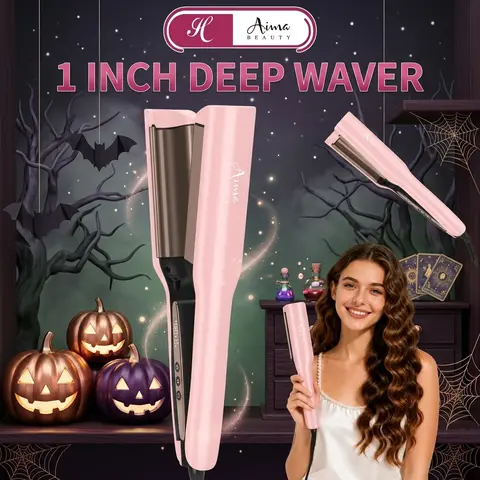 Aima Beauty 1 inch Deep Wave,Hair Crimper & Curling Wand for Beach Waves ,Ionic Ceramic 2 Barrel Hair Waver with 4 Adjustable Heat,Dual Voltage, Anti-Scald, Reduces Frizz & Heat Damage, Smart Timer, Beginner Friendly Hair Tools Gift for Women/Mom
