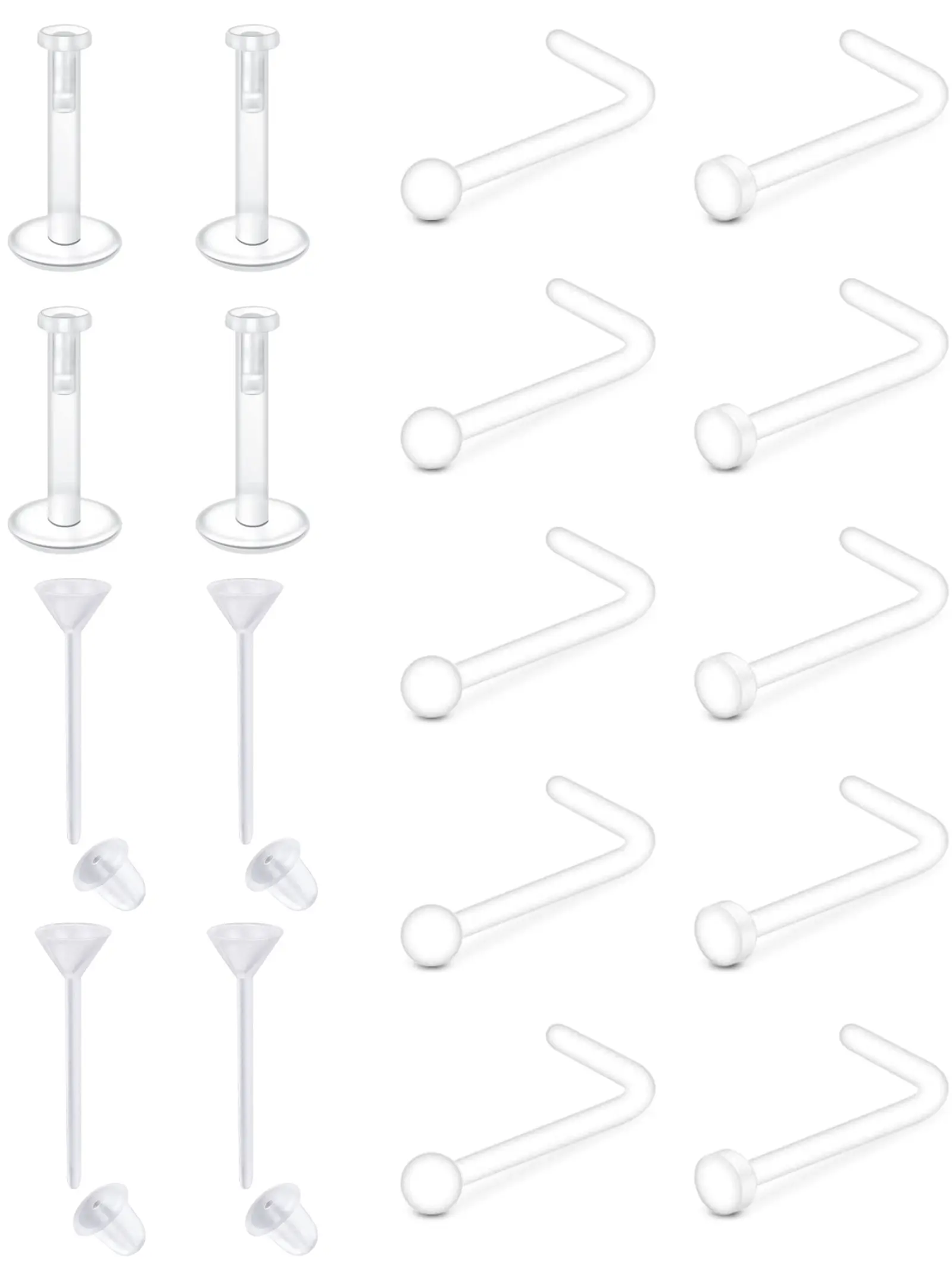 Clear Nose Studs for Work, Clear Nose Piercing Plastics, Nose Retainer for Surgery, Clear Lip Rings Earrings Studs, Nose Piercings Kit, Body Jewelry