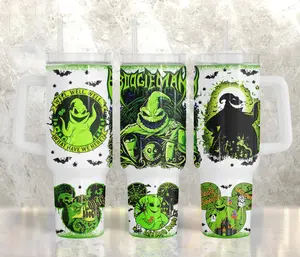 Halloween Cartoon Tumbler Wrap: Spooky Vibes Sublimation Design