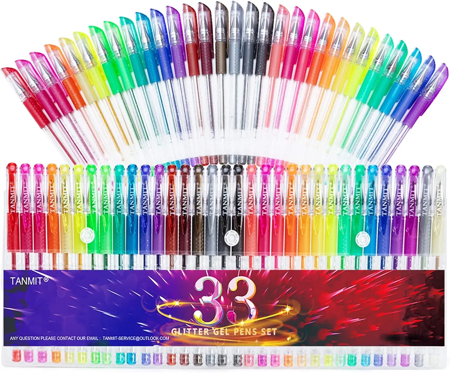 Glitter Gel Pens, 33 Colors Neon Glitter Pens Set Gel Art Markers with 40% More Ink for Adult Coloring Books, Drawing, Journaling, Doodling | Sparkly Gel Pen for Journaling, Drawing & DIY Crafts