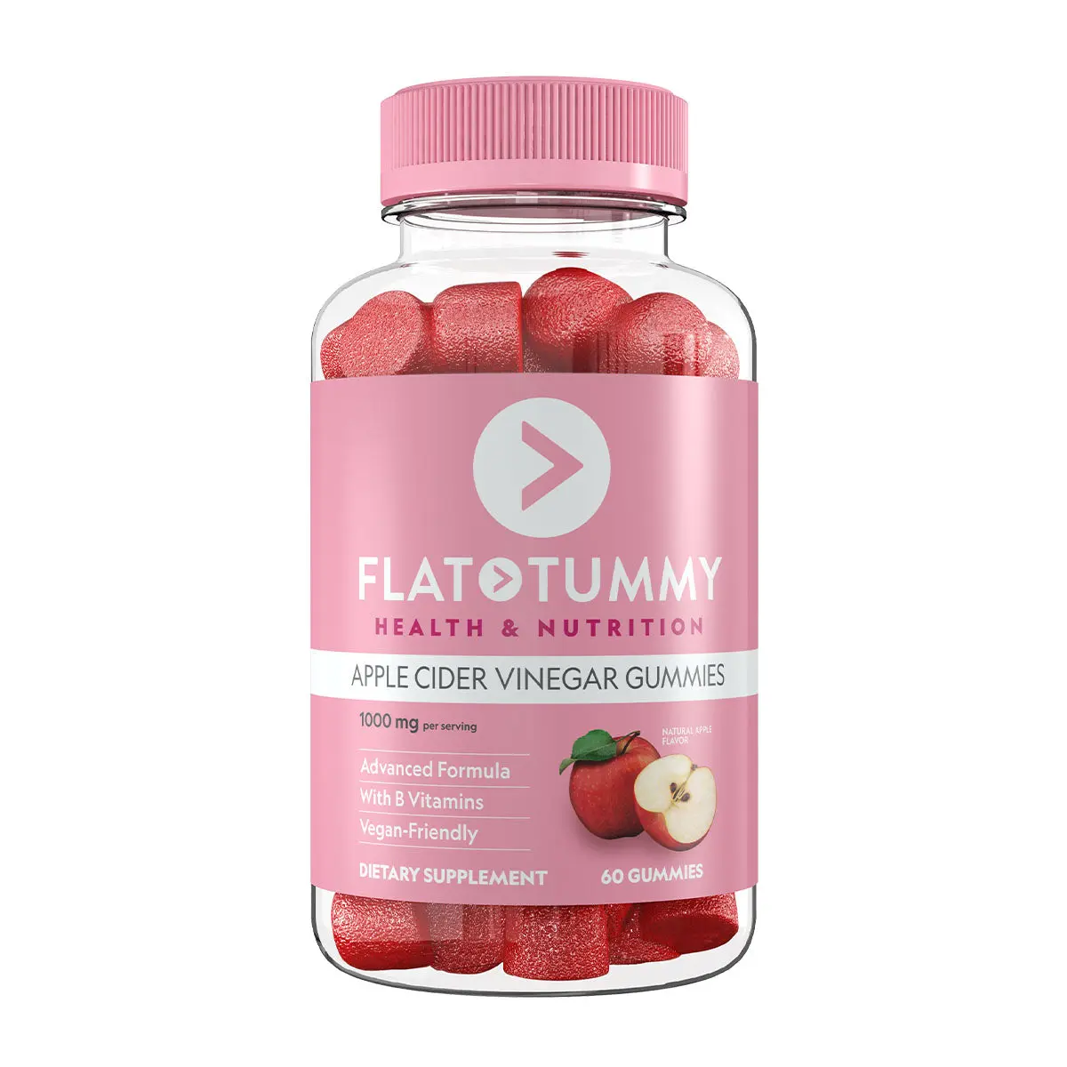 Apple Cider Vinegar Gummies - Flat Tummy Gummies Dietary Supplement Made with 1,000mg ACV Powder & B-Vitamins Benefits Nutrition