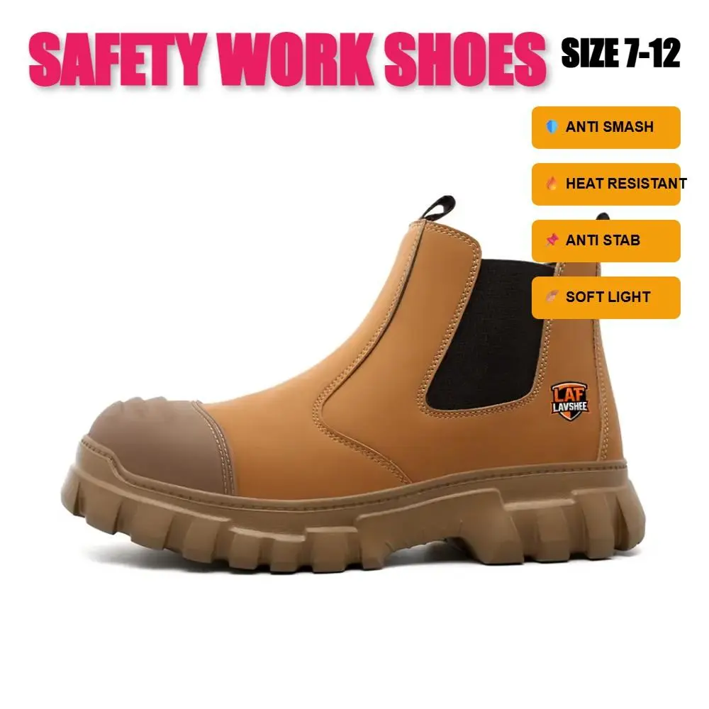 Lightweight Brown Safety Shoes for Men and Women, Steel Toe Work Sneakers, Anti Slip, Splash Proof, Puncture Resistant and Breathable for Farm, Field Work and Light Construction