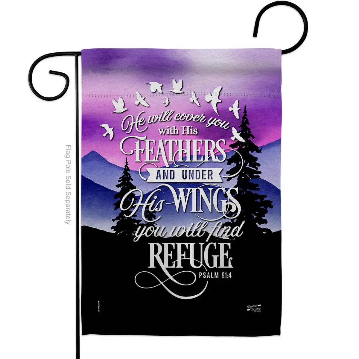 212 MAIN Double-Stitched Religious Theme Garden Flag, 13"x18.5" Angeleno Heritage Design with Bible Verse "He Will Cover You with His Feathers", Weatherproof Fade Resistant Multi-Color Decor with Sleeve, Both-Sides Vertical Indoor-Outdoor Garden Supply